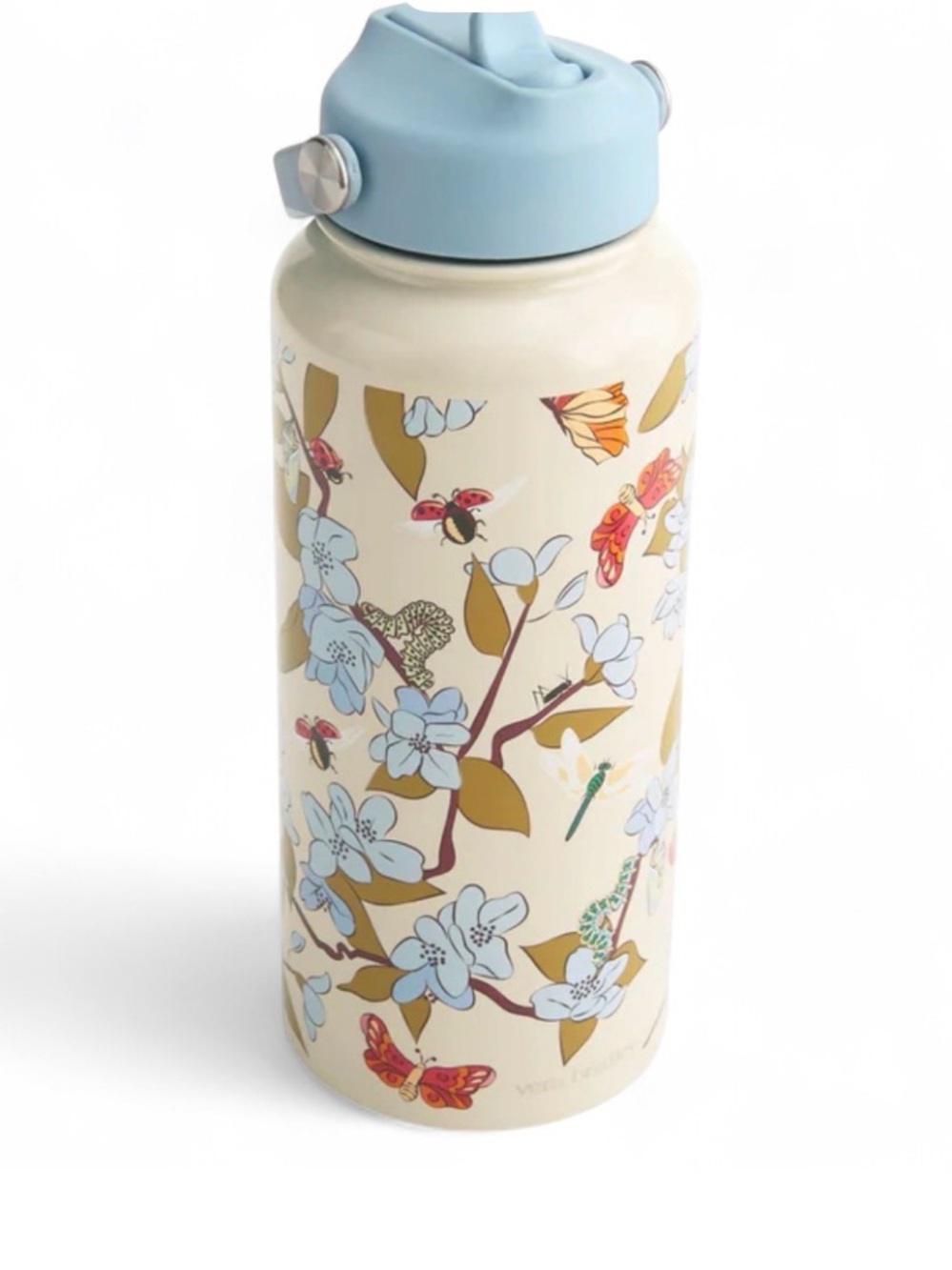 Vera Bradley Cream Bottle w/ Light Blue Lid & Floral Print and cute bugs 32oz
